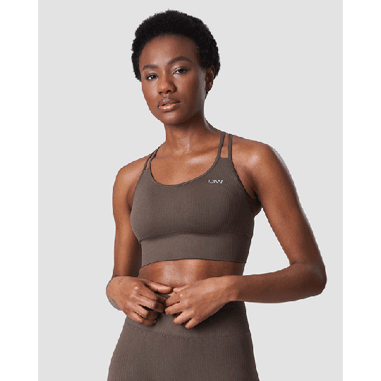 Ribbed Define Seamless Sports Bra, Dark Sand