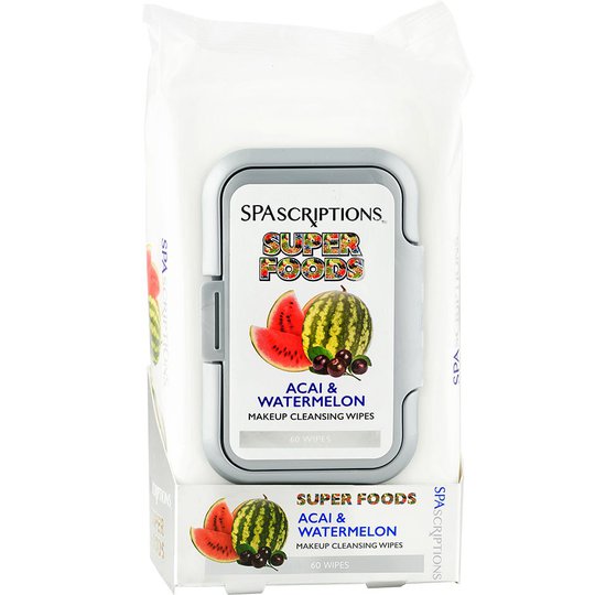 Superfoods Watermelon & Acai Makeup Cleansing Wipes, 60 pcs Spascriptions Ihonpuhdistus