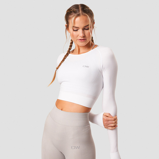 Define Seamless LS Crop Top, White