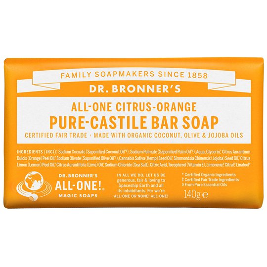 Citrus Orange Bar Soap, 140 g Dr. Bronner's Luonnonkosmetiikka