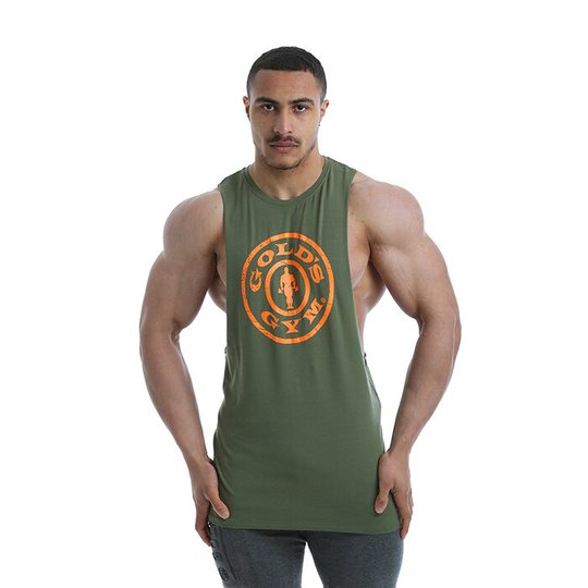 Golds Gym Drop Armhole Vest, Khaki