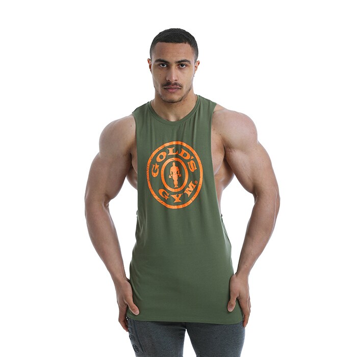Golds Gym Drop Armhole Vest, Khaki