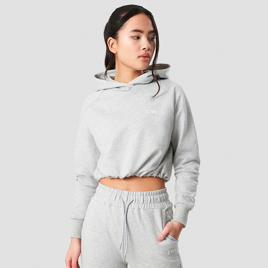 Adjustable Cropped Hoodie, Light Grey