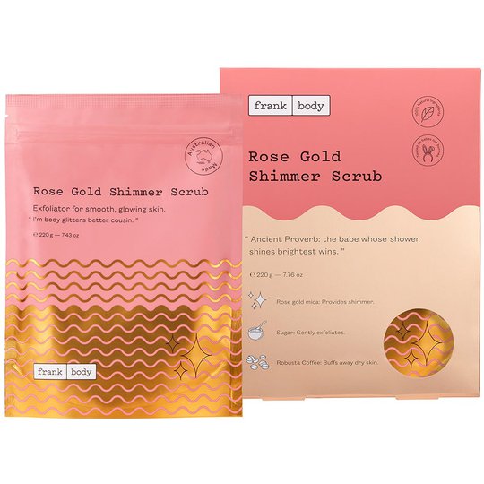 Rose Gold Shimmer Scrub, 220 g Frank Body Vartalokuorinnat