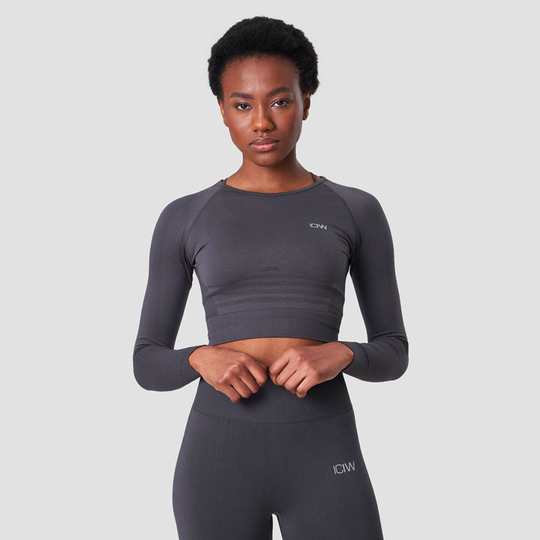 Define Seamless LS Crop Top, Graphite