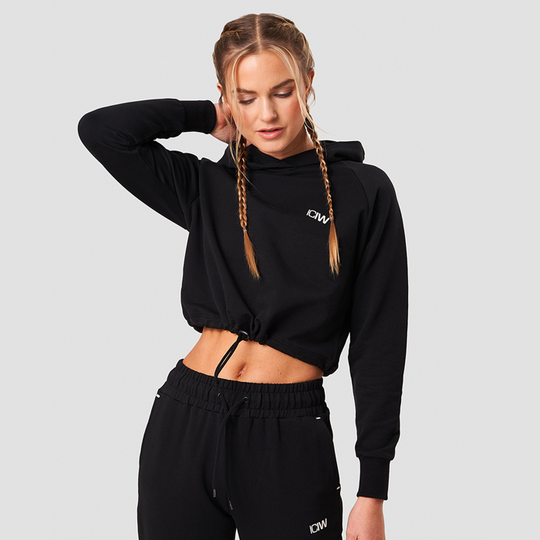 Adjustable Cropped Hoodie, Black