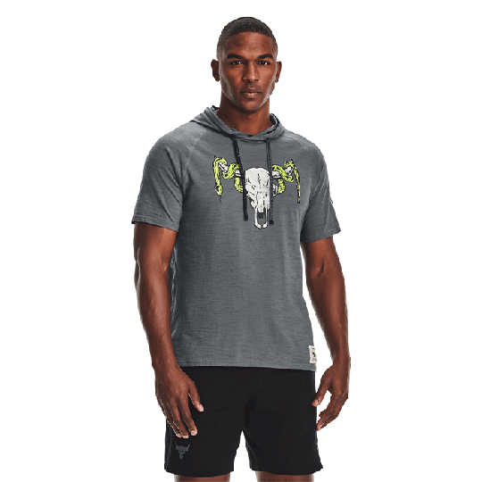 UA Project Rock CC Shortsleeve Hood, Pitch Gray