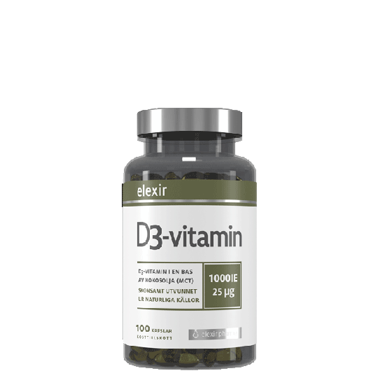 Elexir Pharma D3-vitamin, 25 mcg, 1000 IE, 100 kapselia