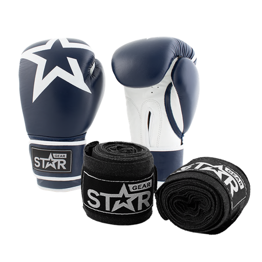 Star Gear Leather Boxing Gloves, Patriot Blue + få Hand Wraps på köpet